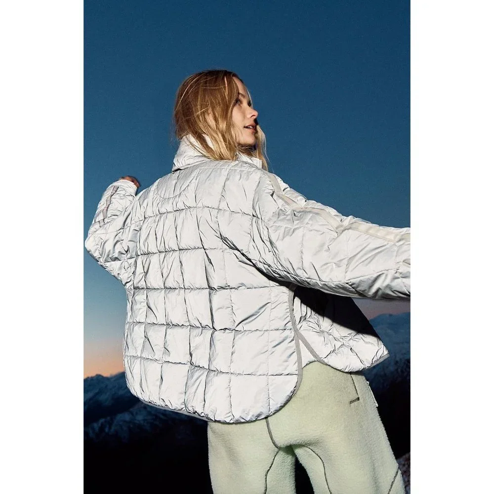 Free People Movement Reflective Pippa Packable Puffer In Silver Size Medium